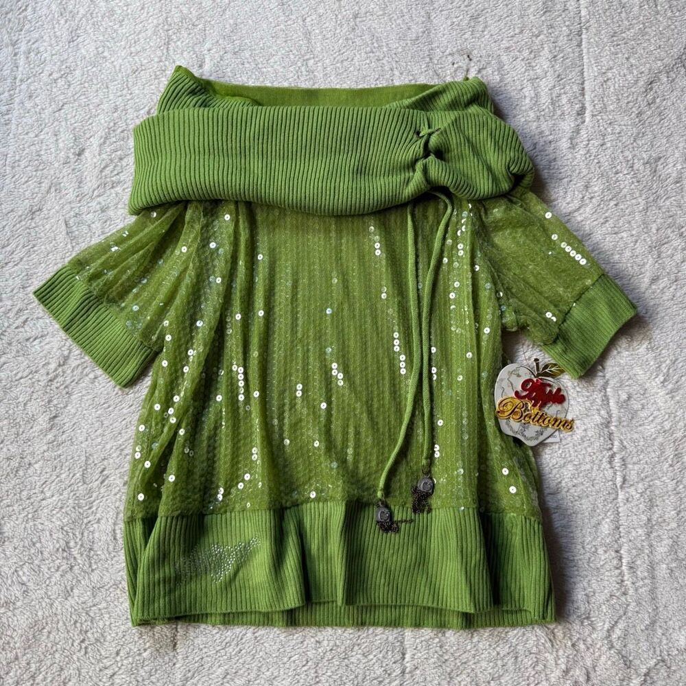 NWT Apple Bottoms Sequin Cowl Neck Top – Y2K Glam Statement Blouse